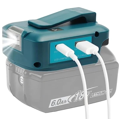 Afbeelding van QUPERR Adp05 Power Source Batterij adapter, werklichtconverter voor Makita 14,4 V &amp; 18 accu met een paar USB telefoonladerinterface, draadloze DC poort zaklamp (alleen adapter)