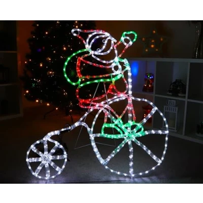 Afbeelding van Christmas Concepts® Touwlamp Kerstman Op Fiets met Knipperend Wiel 85cm x 103cm Multi gekleurde LED verlichting