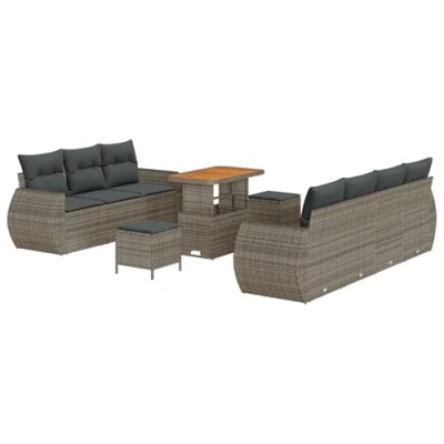 Afbeelding van vidaXL 10 delige Tuin Sofa Set met Kussens Grijs Poly Rattan Acacia