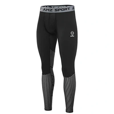 Afbeelding van AMZSPORT Compressie legging voor Heren Sneldrogend Basislaag Opleiding Broek, Zilver L