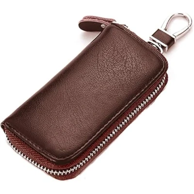 Afbeelding van iSuperb Lederen Sleutelhoes Kaarthouder Portemonnee Zakje Beveiliging met Haakclip Valentijnsdag Cadeau voor Vrouw/Vriendin 11x6x2.5cm