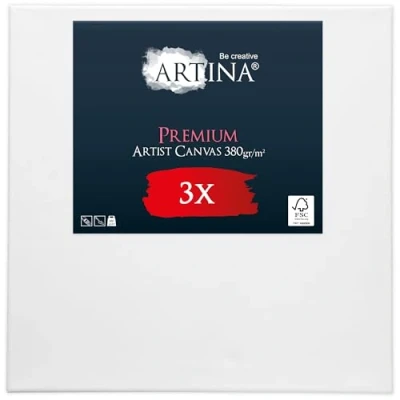 Afbeelding van Artina Set van 3 Schildersdoeken 40x40 cm FSC® Schildersdoek Stuks Premium Canvas Dubbel Geprimed Spieraam Wit