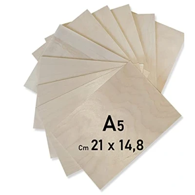 Afbeelding van WoodLab 10 x A5 multiplex platen van berkenhout 3 mm (± 0,5 mm) 21 14,8 cm hout voor het beschilderen knutselen, birografie, trafloch, CNC, laser, om te decoreren, decoupage, gravure (10)