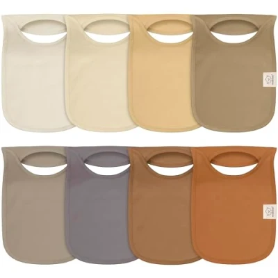 Afbeelding van KeaBabies 8 Stuks Babyslabbetjes voor Meisjes en Jongens, Aantrek Driehoekige Doek Baby&#039;s, Super Absorberende Slabbetjes, Halsdoek Pasgeborenen, Biologisch Katoen,Drol Slabbetje (Terracotta)