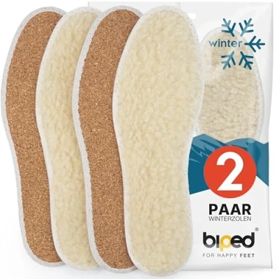 Afbeelding van biped 2 Paar inlegzolen met echte schapenwol en natuurkurk warm isolerend natuurlijke thermo van wol, voor winterschoenen laarzen z2736 (44)