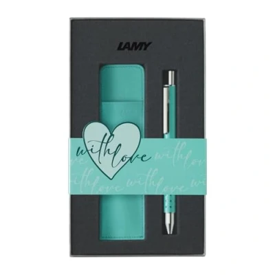 Afbeelding van LAMY swift lagoon Speciale Editie rollerball geschenkset Romantisch met &amp; echt lederen etui metalen lichaam lijndikte B incl. rollervulling M 66 blauw