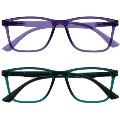 Afbeelding van OPULIZE NYX Blauwlichtfilter Leesbril Dames/Heren Niet verblindend UV400 Veerscharnier Anti vermoeidheid 2 Stuks Rechthoekig montuur Paars Turkoois + 1,50