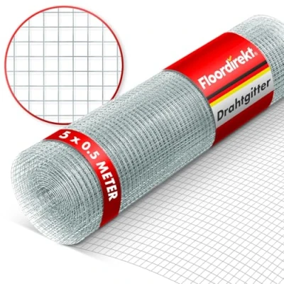 Afbeelding van Floordirekt Draadgaas fijnmazig maaswijdte 6,3 mm verzinkt 50 cm hoogte x 5 m lengte rol extra lang metalen rooster als volièregaas, konijnengaas, woelmuizenrooster voor verhoogde
