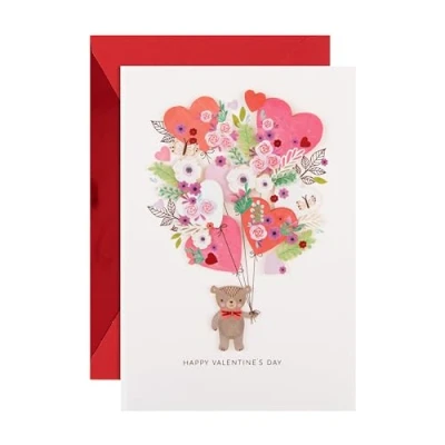 Afbeelding van Hallmark Valentijnskaart schattige beer, harten en bloemen ontwerp
