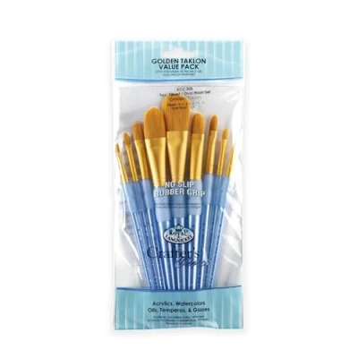 Afbeelding van Royal en Langnickel Crafter&#039;s Choice Filbert Wash Taklon Variety Brush Set Goud (Pack van 9)
