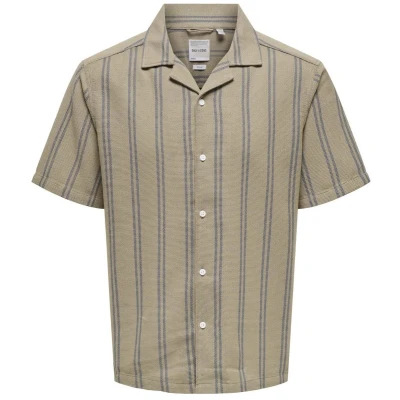 Afbeelding van Only &amp; Sons Onstrev Life Reg Struc Stripe Ss Sh 22025659 Zand Heren The Stone