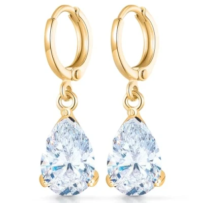 Afbeelding van Crystalline Azuria Traans Bruiloft Bengelen Oorbellen met Witte Zirkonia Kristallen 18 kt Verguld voor Vrouwen