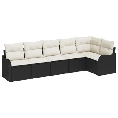 Afbeelding van vidaXL 6 delige Tuin Sofa Set met Kussens Zwart Poly Rattan