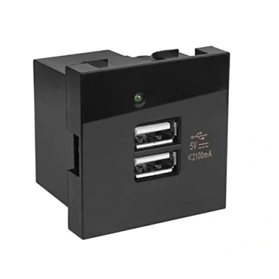 Afbeelding van Maclean USB wandcontactdoos lader 2x aansluiting tot 2.1A Snel Opladen Modulaire inbouw (USB 2.1A, Zwart)