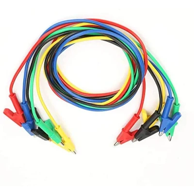 Afbeelding van DollaTek Krokodilklemmen, kabel, 5 stuks, elektronische meetleidingen, kit 4 mm, bananenstekker, veiligheid, soft siliconen draadstapel, meetkabel, 14 AWG, verlengkabel, multimeter meetkabelset