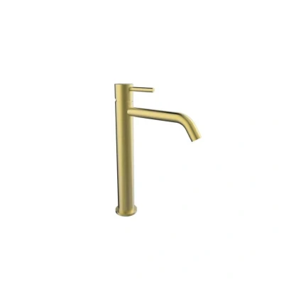 Afbeelding van Wastafelkraan BWS Opbouw Mengkraan Model Extra Hoog Geborsteld Messing Goud