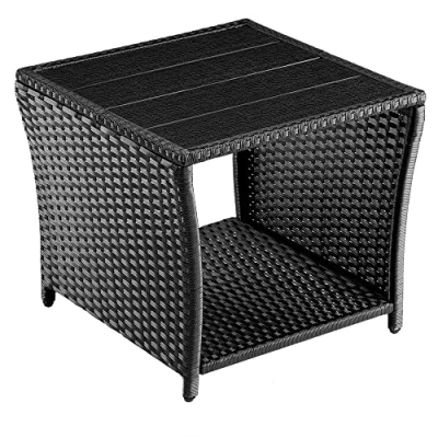 Afbeelding van Casaria Polyrattan Bijzettafel WPC Tafelblad 45x45x40cm Zwart