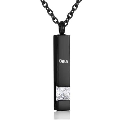 Afbeelding van Luxe Ashanger Met Ketting En Gravering Oma Assieraad Zwart Witte Steen As Gedenksieraad Urn Incl. vuller