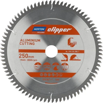 Afbeelding van Norton Clipper Aluminium Verstekzaagblad TCG Neg 250mm 80 tanden Voor Cirkelzagen en Afkortzagen