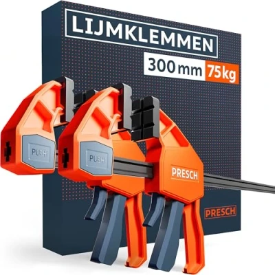 Afbeelding van Presch Lijmklemmen 300mm 2 st Klemmen met 75kg klemkracht voor onmiddellijke bevestiging Stabiel dankzij koolstofstaal en glasvezel versterkte behuizing Set spreidfunctie