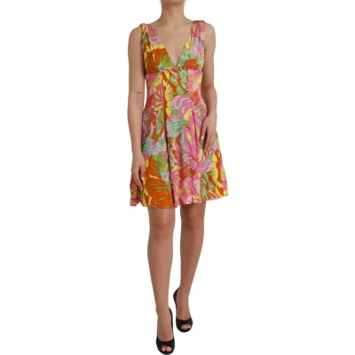 Afbeelding van Floral Print Silk Mini Dress A line Sleeveless Wo Multi Dresses