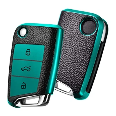 Afbeelding van OATSBASF Autosleutelhoes voor VW Golf 7, sleutelbox cover Polo, Skoda, Tiguan, MK7, 3 toetsen (P groen)