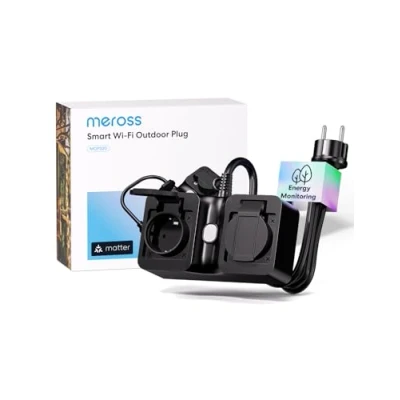 Afbeelding van Meross Matter WLAN Stopcontact Outdoor met Stroommeting, Slim Stroommeter voor Balkoninstallatie Buitenstopcontact Waterdicht IP44, werkt HomeKit, Alexa en Google, 16A 1,5m