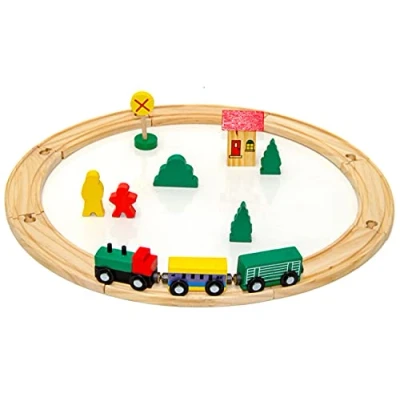 Afbeelding van messefix 20 Delen Houten Trein Set 1m Rails Spoorweg met Spoorrails en Veel Accessoires Speelgoed Spoorbaan voor Kinderen vanaf 3 Jaar Speelgoedtrein Kerstmis