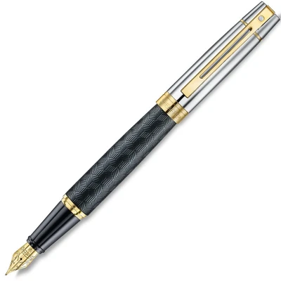 Afbeelding van Vulpen Sheaffer 300 E9347 F Engraved matt black shiny chrome cap