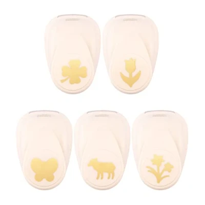 Afbeelding van Vaessen Creative Stansset, motiefpons, lente, met lam, narcis, vlinder, tulp en klavertje vierkant klaverblad, 2,5 cm, 5 stuks, tot 250 g/m², voor knutselen papier scrapbooking