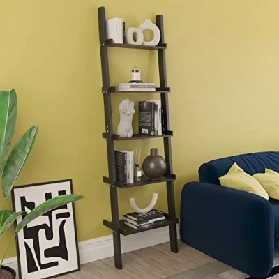 Afbeelding van Vida Designs York 5 Tier Ladder Boekenkast Leuning Display Plank Unit Woonkamer Kantoormeubilair (zwart)