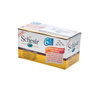 Afbeelding van Schesir Kat Mp Blik Gekookt 6x50 g Kattenvoer Kip&amp;Rijst