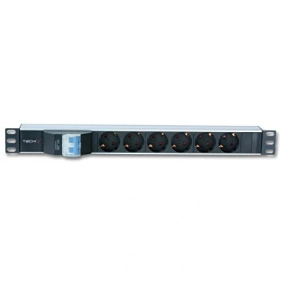 Afbeelding van Techly, Stekkerdoos, I CASE STRIP 61UD Stroomverdelingseenheid (PDU) 6 AC uitgangen 1U Aluminium (6 x, CEE 7/3, 3 m)