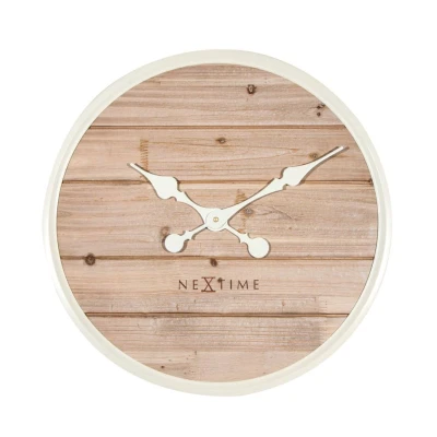 Afbeelding van Nextime wandklok Plank large hout Wit