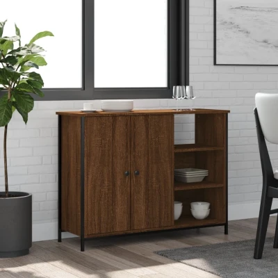 Afbeelding van Dressoir 100x33x75 cm bewerkt hout bruin eikenkleur