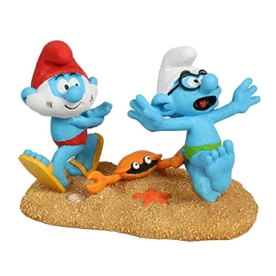 Afbeelding van Smurfs Aquadella Aquariumdecoratie Vissen Smurfen Strand Grote Smurf &amp; Brilsmurf 11,5x6,8x8cm Meerkleurig 1st