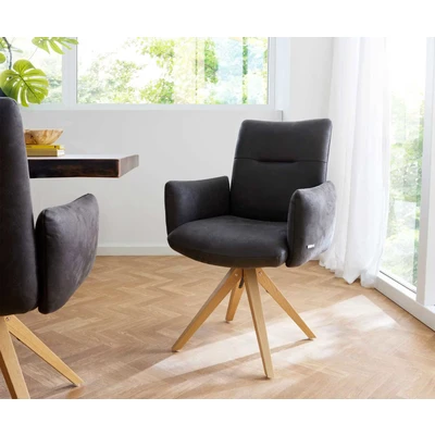 Afbeelding van DELIFE Draaistoel Jova Flex met armleuning antraciet vintage houten frame hoekig natuur pocketveer kern 180 draaibaar