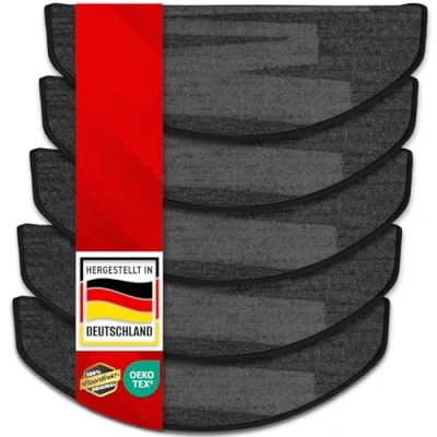 Afbeelding van Trapmatten met penseelstreeppatroon, zwart, kwaliteitsproduct uit Duitsland, goede afdichting, combineerbaar loper, 65 x 23,5 cm, halfrond, set van 15 stuks