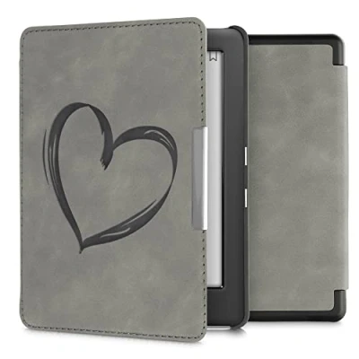 Afbeelding van kwmobile e reader hoesje compatibel met Kobo Glo HD/Touch 2.0 Kunstleren ereader cover stand Brushed Hart in grijs