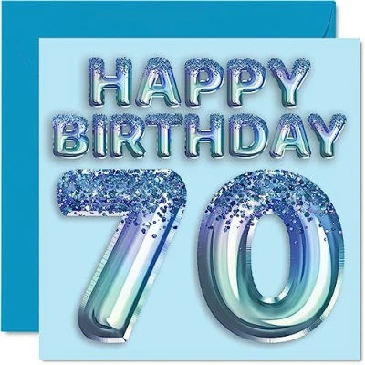 Afbeelding van 70e verjaardagskaart voor mannen blauwe glitter feestballon gelukkige verjaardagskaarten 70 jarige man overgrootvader opa papa Gran, 145 mm x zeventig zeventigste verjaardag