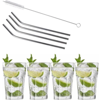 Afbeelding van 4x Cocktailglazen / Mojito glazen transparant 410 ml met RVS rietjes
