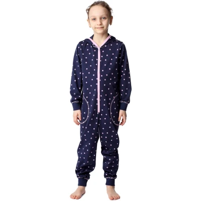 Afbeelding van Merry Style Kinder Pyjama ronde hals lange mouwen broek met zakken Katoen MS MS10 223 PJ Marineblau Rosa Punkte 122 128