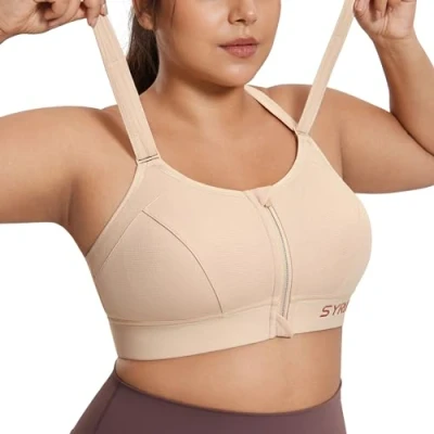 Afbeelding van SYROKAN Sport BH Vrouwen Sterke Ondersteuning wired BH&#039;s Voorsluiting Gewatteerd Non Goede Beige 70E