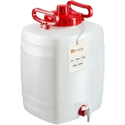 Afbeelding van KADAX Waterjerrycan, drankvat van kunststof, drinkwaterjerrycan, waterreservoir met kraan, waterreservoir, drankjerrycan rubberen afdichting, 20 liter, wit