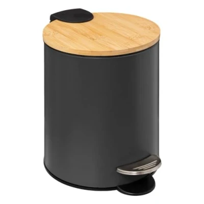 Afbeelding van 5Five Stijlvol &amp; Compact Afvalemmer 3L met Bamboe Deksel Softclose Grijs