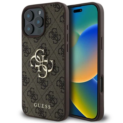 Afbeelding van Guess iPhone 16 Pro Max Backcover hoesje 4G PU big Logo Bruin