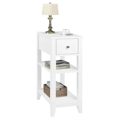 Afbeelding van WOLTU smal nachtkastje, nachtkastje met lade, 2 open planken, bijzettafel, moderne salontafel, 45x66x28 cm, ruimtebesparend, houten wit, NTS02ws