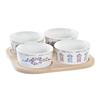 Afbeelding van Set voor voorgerechtjes DKD Home Decor Blauw Natuurlijk Bamboe Keramiek Mediterrane 21,5 x x...