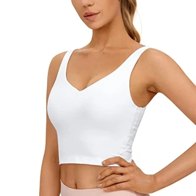 Afbeelding van CRZ YOGA Butterluxe Dames Sportbeha Met V hals En Gewatteerde Crop Top Ingebouwde Bh wit L