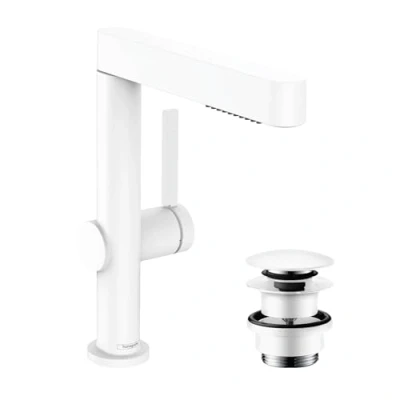 Afbeelding van Hansgrohe finoris eengreeps wastafelmengkraan 230 2jet uittrekbare vuistdouche met pushopen mat wit 76063700